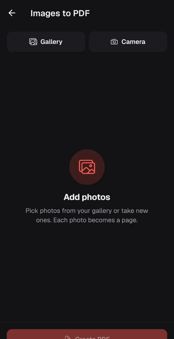 Images to PDF screen