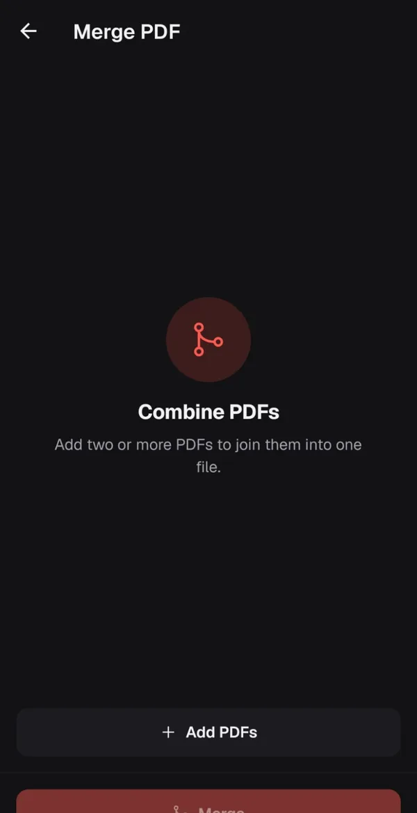 Merge PDF screen